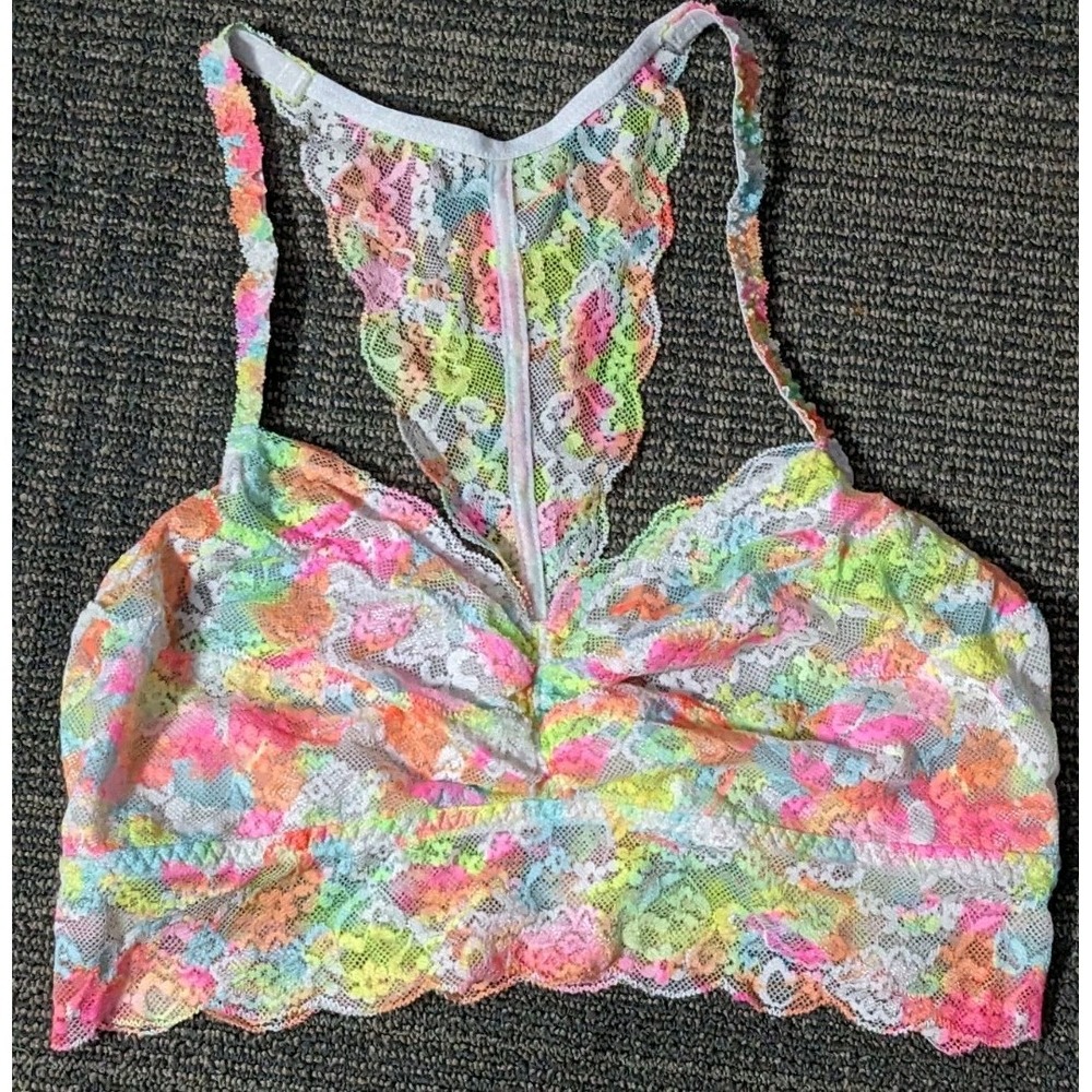 Pink Victoria's Secret Women's Medium Rainbow Lace Bralette Tie Dye Festival